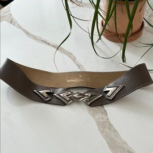 Beautiful brown vintage leather Richard Grampel Paris belt gold finish buckle